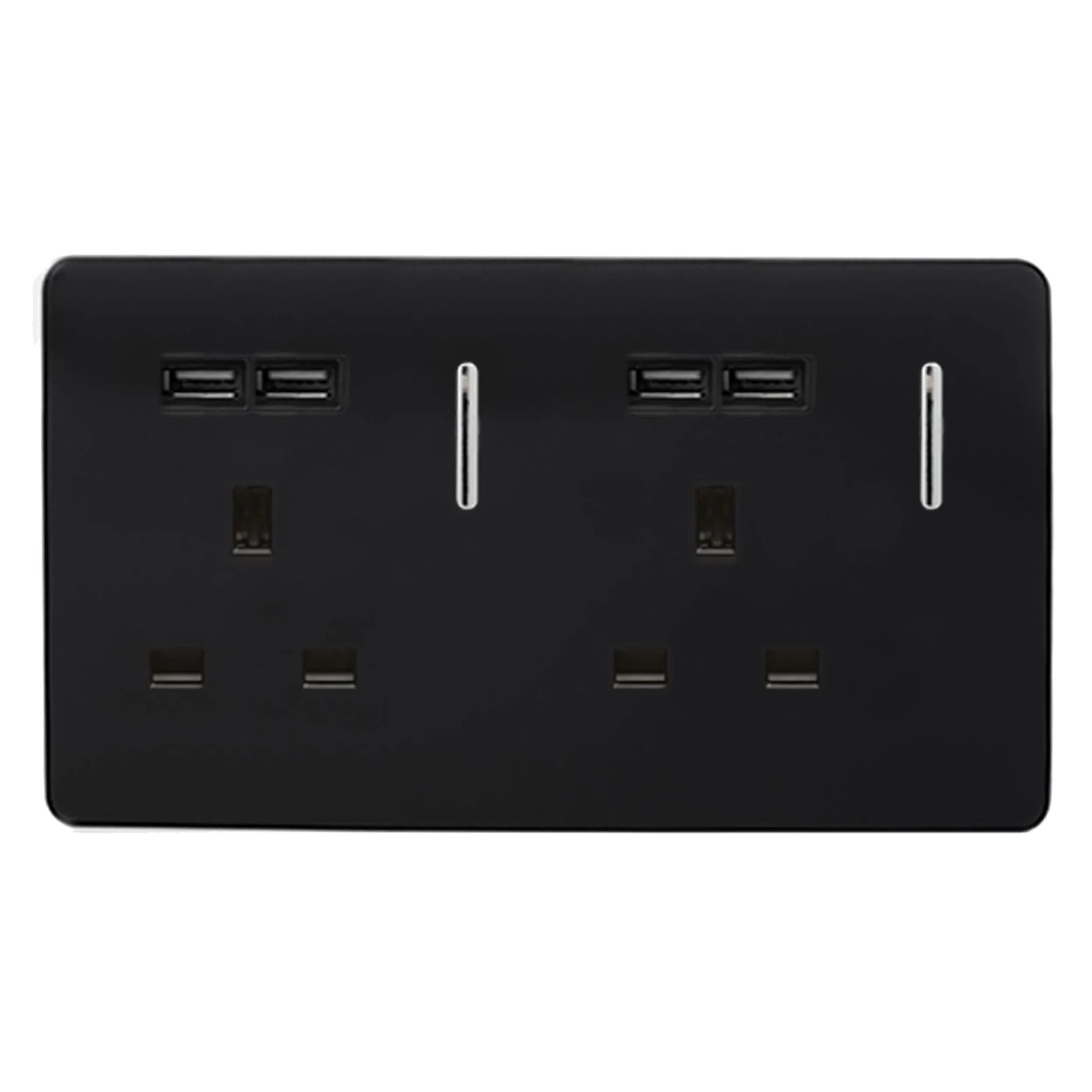 2 Gang 13Amp Switched Double Socket With 4X 2.1Mah USB Gloss Black